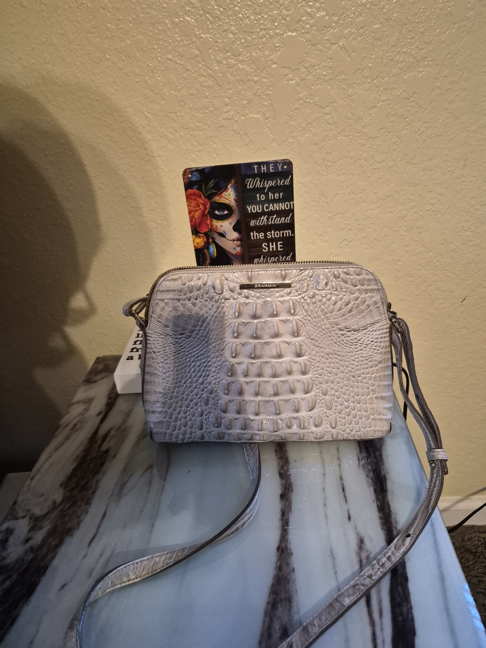 Brahmin White Croc-Embossed Crossbody Bag